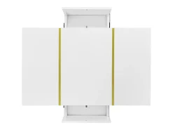 Mesa de centro retangular 100x60x41,5cm com 2 gavetas, corpo em laca branca com detalhes dourados