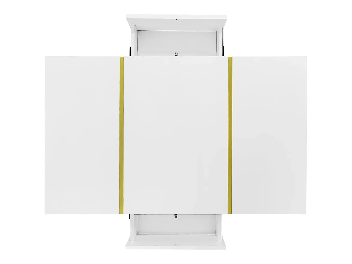 Mesa de centro retangular 100x60x41,5cm com 2 gavetas, corpo em laca branca com detalhes dourados