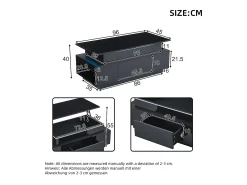 Mesa de centro retangular 96x45x40cm com tampo elevatório e 1 gaveta, amplo espaço de arrumação integrado, LED incluído, corpo em laca preta brilhante