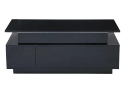 Mesa de centro retangular 96x45x40cm com tampo elevatório e 1 gaveta, amplo espaço de arrumação integrado, LED incluído, corpo em laca preta brilhante