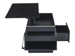 Mesa de centro retangular 96x45x40cm com tampo elevatório e 1 gaveta, amplo espaço de arrumação integrado, LED incluído, corpo em laca preta brilhante