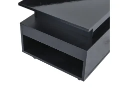 Mesa de centro retangular 96x45x40cm com tampo elevatório e 1 gaveta, amplo espaço de arrumação integrado, LED incluído, corpo em laca preta brilhante