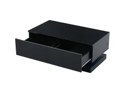 Mesa de centro retangular 90x50x38cm com 2 gavetas, LED incluído, corpo em laca preta brilhante
