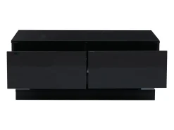 Mesa de centro retangular 90x50x38cm com 2 gavetas, LED incluído, corpo em laca preta brilhante