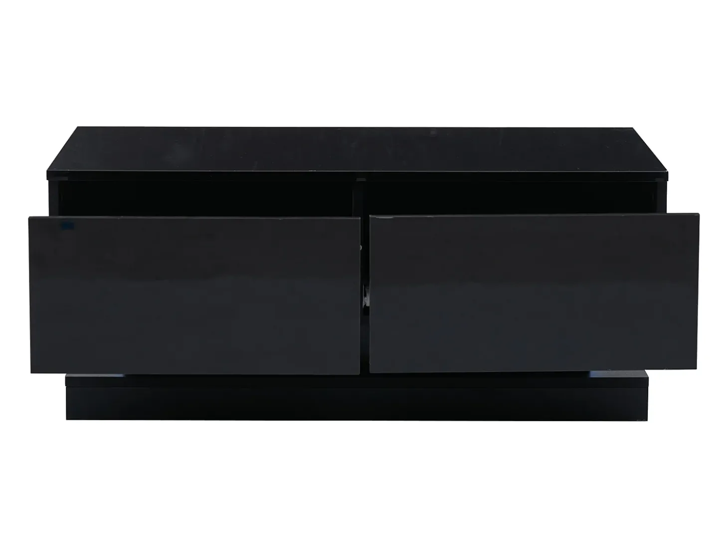 Mesa de centro retangular 90x50x38cm com 2 gavetas, LED incluído, corpo em laca preta brilhante
