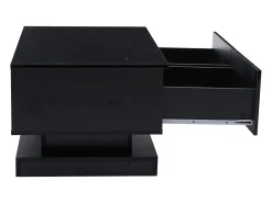 Mesa de centro retangular 90x50x38cm com 2 gavetas, LED incluído, corpo em laca preta brilhante
