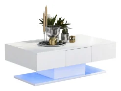 Mesa de centro retangular com 2 gavetas - aglomerado de madeira - estilo moderno - branco