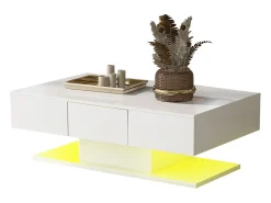 Mesa de centro retangular com 2 gavetas - aglomerado de madeira - estilo moderno - branco