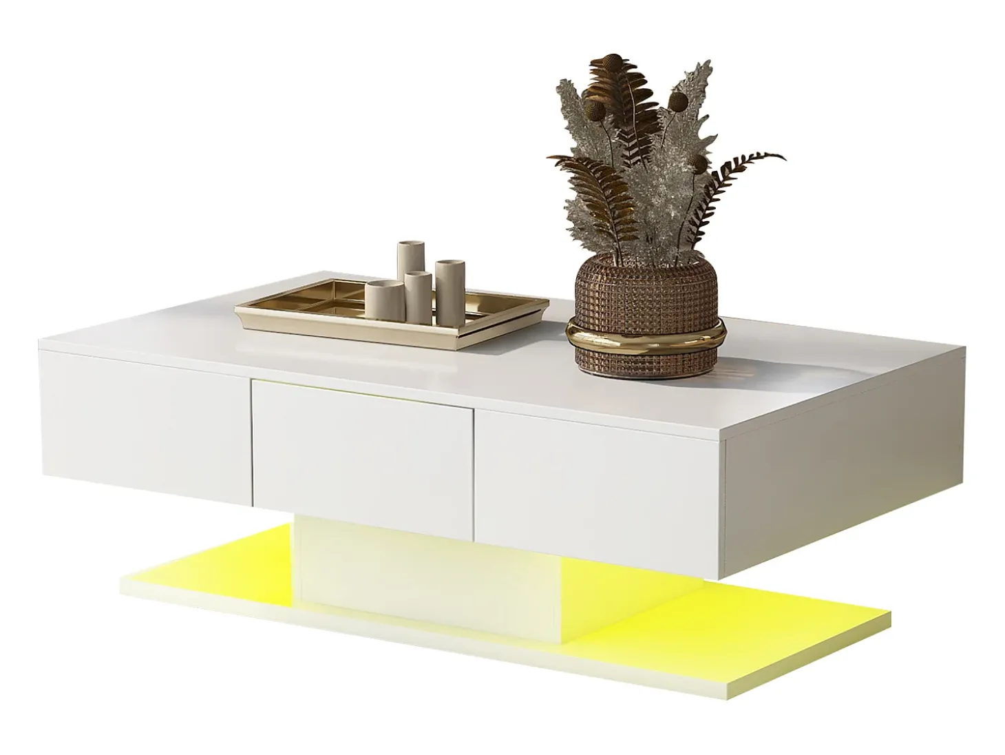 Mesa de centro retangular com 2 gavetas - aglomerado de madeira - estilo moderno - branco