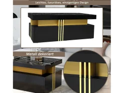 Mesa de centro retangular com 2 gavetas - 100x50x40 cm - aglomerado - tampo marmorizado, para sala - preta
