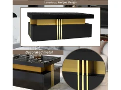 Mesa de centro retangular com 2 gavetas - 100x50x40 cm - aglomerado - tampo marmorizado, para sala - preta
