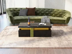 Mesa de centro retangular com 2 gavetas - 100x50x40 cm - aglomerado - tampo marmorizado, para sala - preta