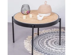 Mesa de centro retrô com detalhes em rattan natural (60cm) - North - Preto