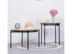 Mesa de centro retrô com detalhes em rattan natural (60cm) - North - Preto