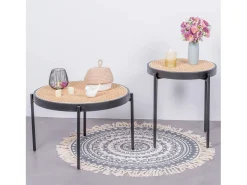 Mesa de centro retrô com detalhes em rattan natural (60cm) - North - Preto