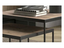 Mesa de centro RUBIK, mesa ninho com tampo de madeira maciça exótica de Mangolia, ideal para uma sala de estar contemporânea.