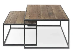 Mesa de centro RUBIK, mesa ninho com tampo de madeira maciça exótica de Mangolia, ideal para uma sala de estar contemporânea.