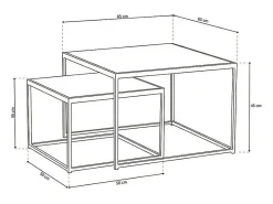 Mesa de centro RUBIK, mesa ninho com tampo de madeira maciça exótica de Mangolia, ideal para uma sala de estar contemporânea.