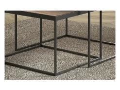 Mesa de centro RUBIK, mesa ninho com tampo de madeira maciça exótica de Mangolia, ideal para uma sala de estar contemporânea.
