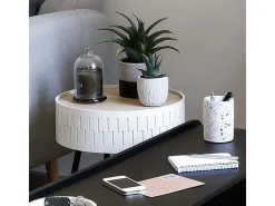 Mesa de Centro Shiro Tampo Redondo Branco e Carvalho 39 cm