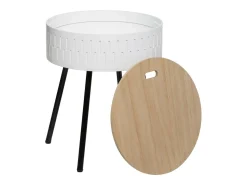 Mesa de Centro Shiro Tampo Redondo Branco e Carvalho 39 cm