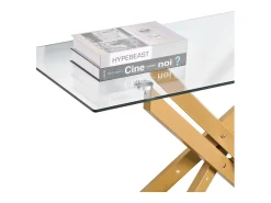 Mesa de Centro SucceBuy em Vidro Moderna, com Tampos de Vidro Temperado e Pernas Cruzadas de Metal, Equipada com Pés Ajustáveis Antiderrapantes, Ideal para Sala