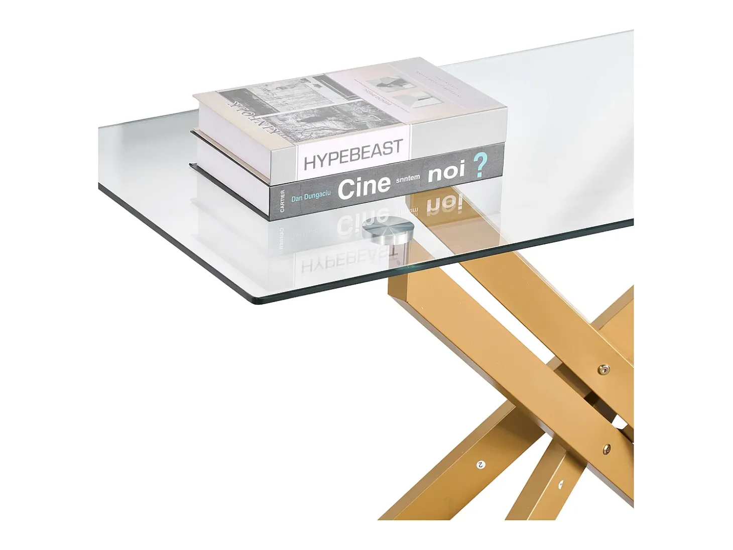 Mesa de Centro SucceBuy em Vidro Moderna, com Tampos de Vidro Temperado e Pernas Cruzadas de Metal, Equipada com Pés Ajustáveis Antiderrapantes, Ideal para Sala