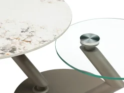 Mesa de centro tampos giratórios cerâmica e vidro temperado efeito mármore branco - ELDOVA