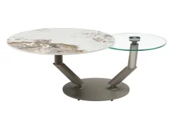 Mesa de centro tampos giratórios cerâmica e vidro temperado efeito mármore branco - ELDOVA