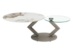 Mesa de centro tampos giratórios cerâmica e vidro temperado efeito mármore branco - ELDOVA