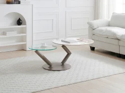 Mesa de centro tampos giratórios cerâmica e vidro temperado efeito mármore branco - ELDOVA