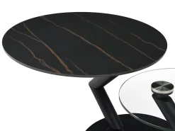 Mesa de centro tampos giratórios cerâmica e vidro temperado efeito mármore preto - ELDOVA