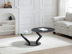 Mesa de centro tampos giratórios cerâmica e vidro temperado efeito mármore preto - ELDOVA
