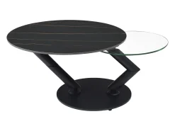 Mesa de centro tampos giratórios cerâmica e vidro temperado efeito mármore preto - ELDOVA