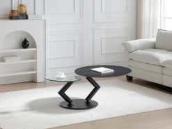 Mesa de centro tampos giratórios cerâmica e vidro temperado efeito mármore preto - ELDOVA