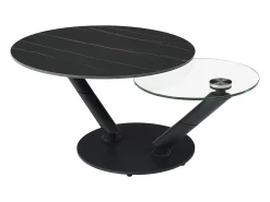 Mesa de centro tampos giratórios cerâmica e vidro temperado efeito mármore preto - ELDOVA