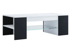 Mesa de centro Tunas design em madeira e vidro branco/preto 100x50x35 cm, armazenamento otimizado, montagem fácil