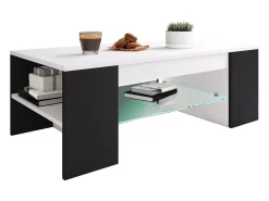 Mesa de centro Tunas design em madeira e vidro branco/preto 100x50x35 cm, armazenamento otimizado, montagem fácil