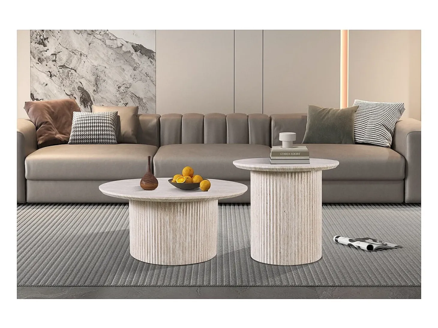 Mesa de centro VAGOS – Cor carvalho claro – Mesa de centro redonda Ø50 cm – MDF – Design moderno e natural