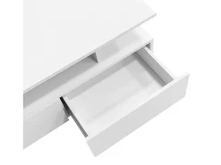 Mesa de centro 90x55 cm com LED, gaveta e prateleira, superfície lacada a branco