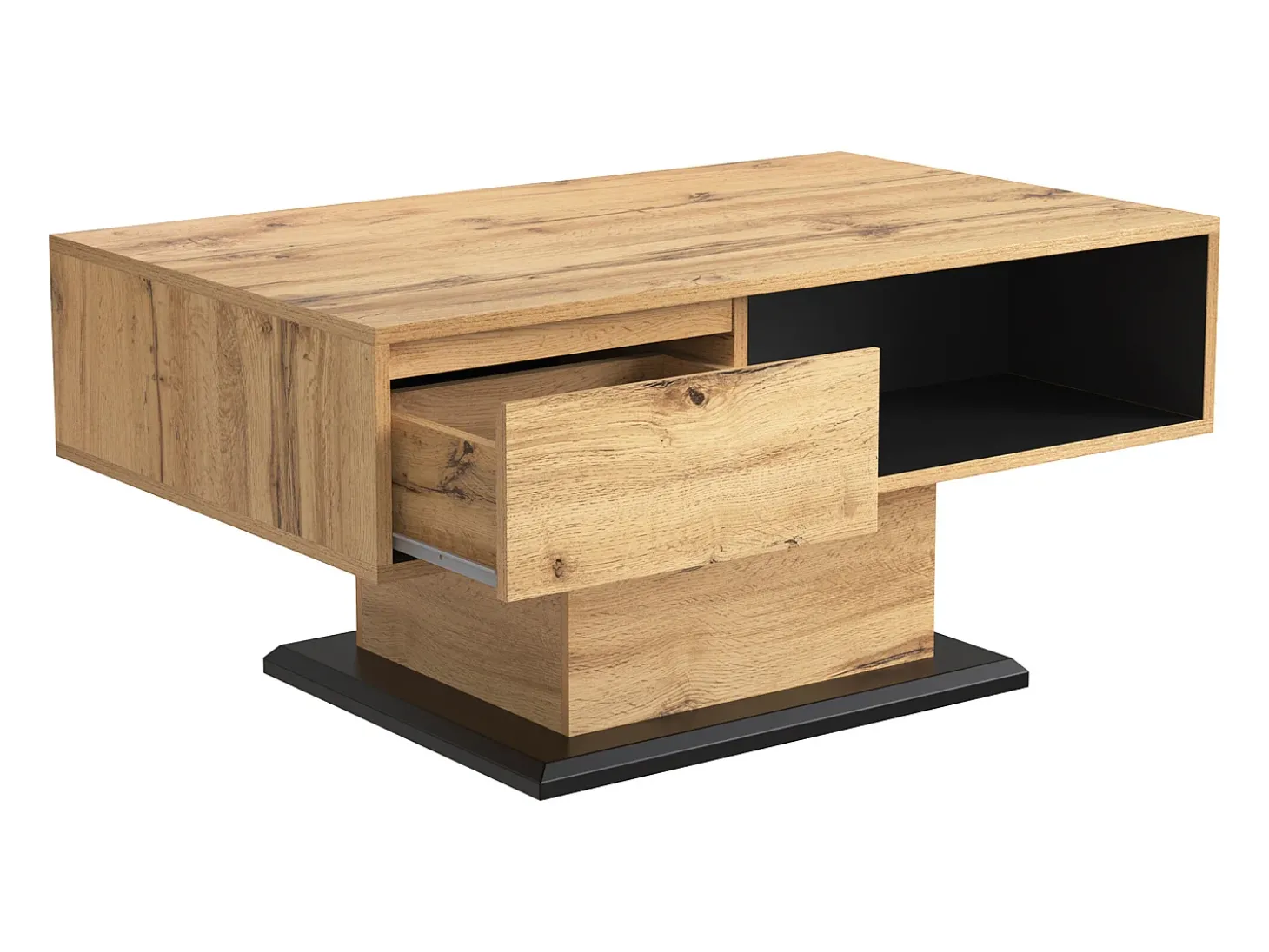 Mesa de centro 100x60cm com gaveta, madeira natural clara