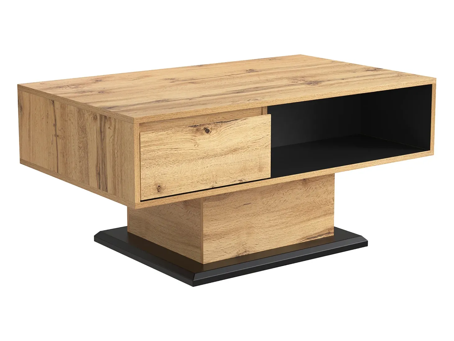 Mesa de centro 100x60cm com gaveta, madeira natural clara