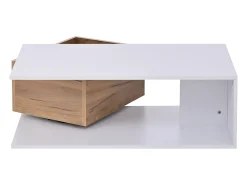 Mesa de centro 90x50x30 cm - 1 gaveta - giratório 360° - Espaço de armazenamento aberto - MDF - Branco + Natural
