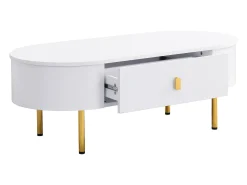 Mesa de centro 108x50x40 cm - com 2 gavetas - puxadores e pés dourados - branco