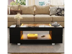 Mesa de centro 100x50x35 cm - com iluminação LED - amplo armazenamento - preto
