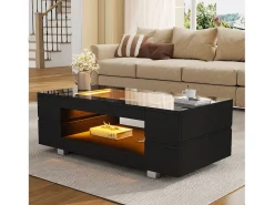 Mesa de centro 100x50x35 cm - com iluminação LED - amplo armazenamento - preto