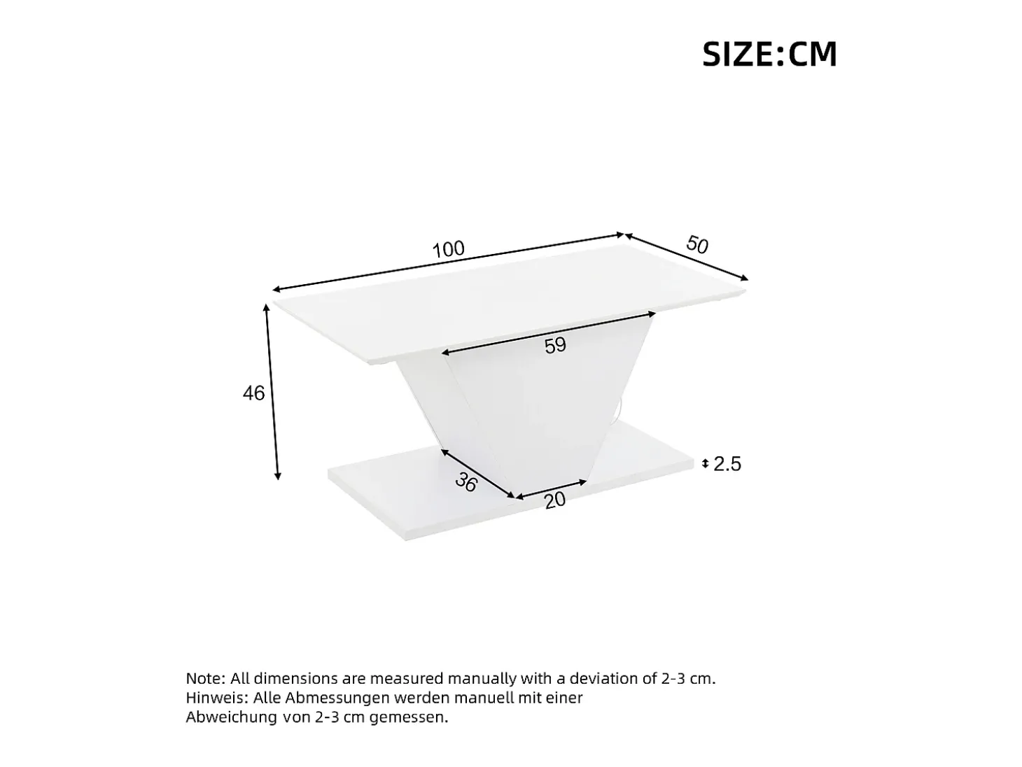 Mesa de centro 100x50x46 cm - com iluminação LED - acabamento brilhante - painel de partículas - Branco