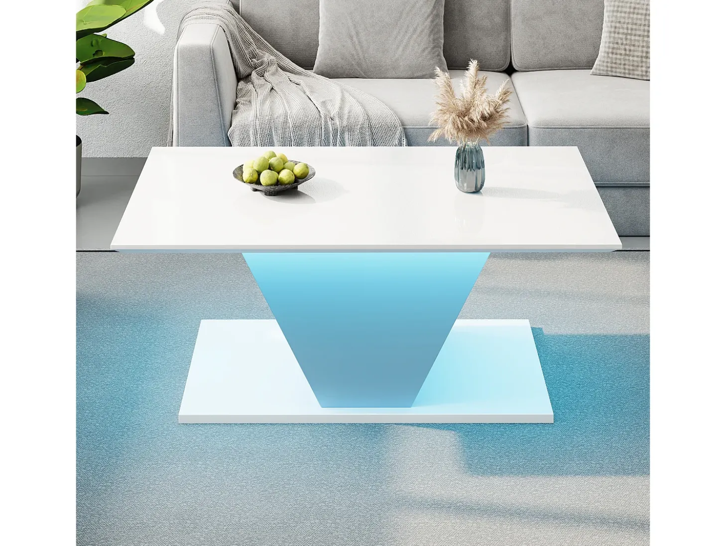 Mesa de centro 100x50x46 cm - com iluminação LED - acabamento brilhante - painel de partículas - Branco