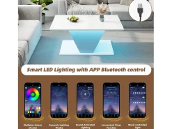 Mesa de centro 100x50x46 cm - com iluminação LED - acabamento brilhante - painel de partículas - Branco