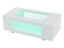 Mesa de centro 100x50x35 cm - com iluminação LED - amplo armazenamento - branco